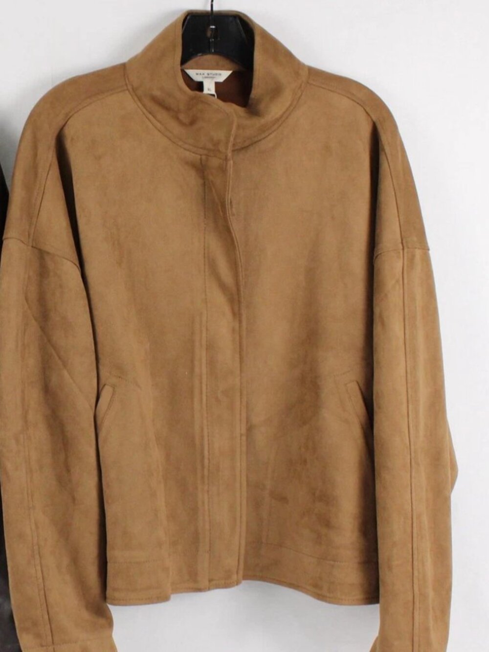 Max Studio Jacket Vicuna Brown Faux Suede Mock Neck Zip Jacket Work School Fall